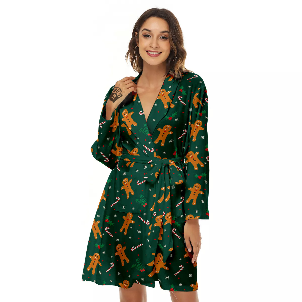Candy And Christmas Cookie Print Pattern Women's Robe-grizzshop