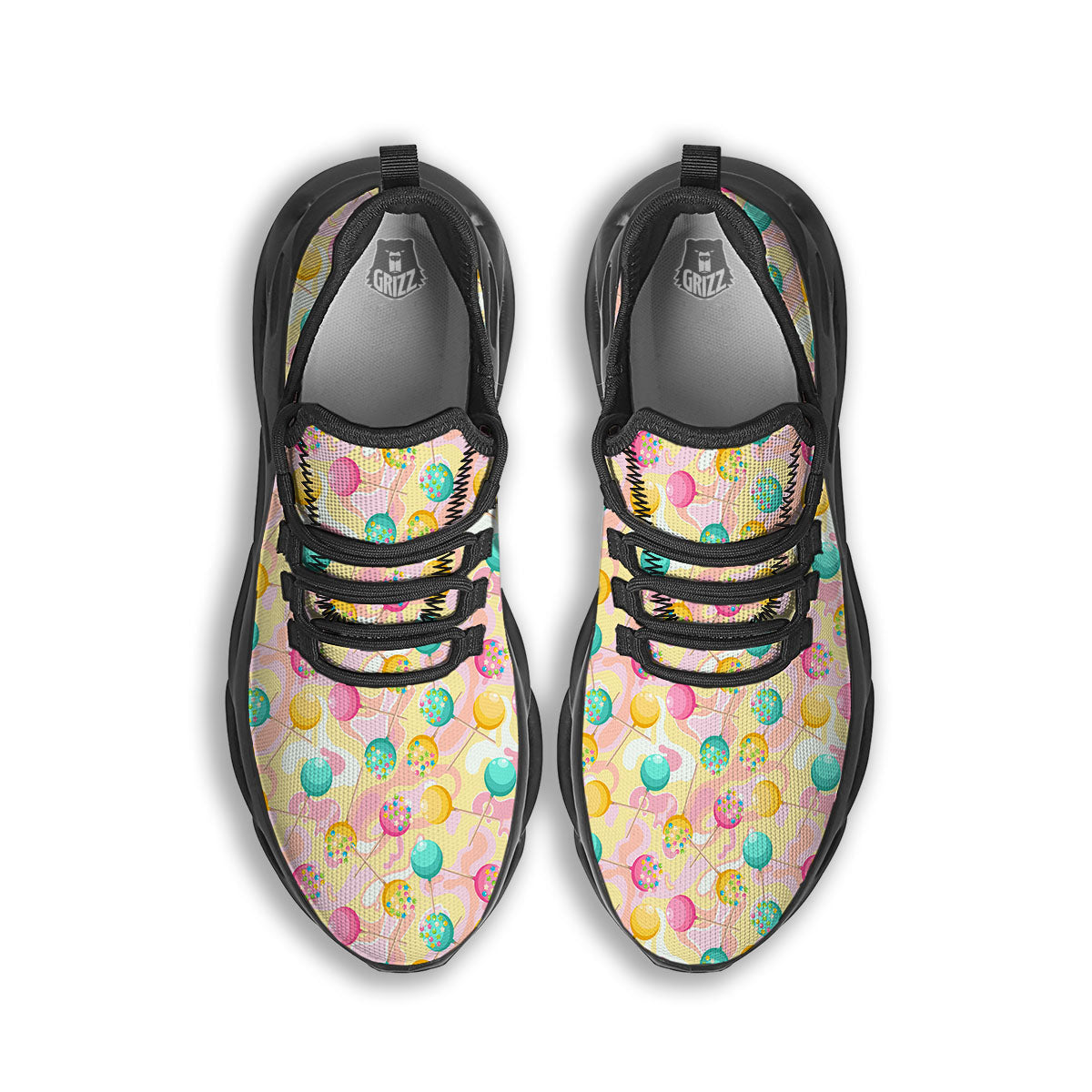 Candy And Colorful Lollipop Print Black Running Shoes-grizzshop