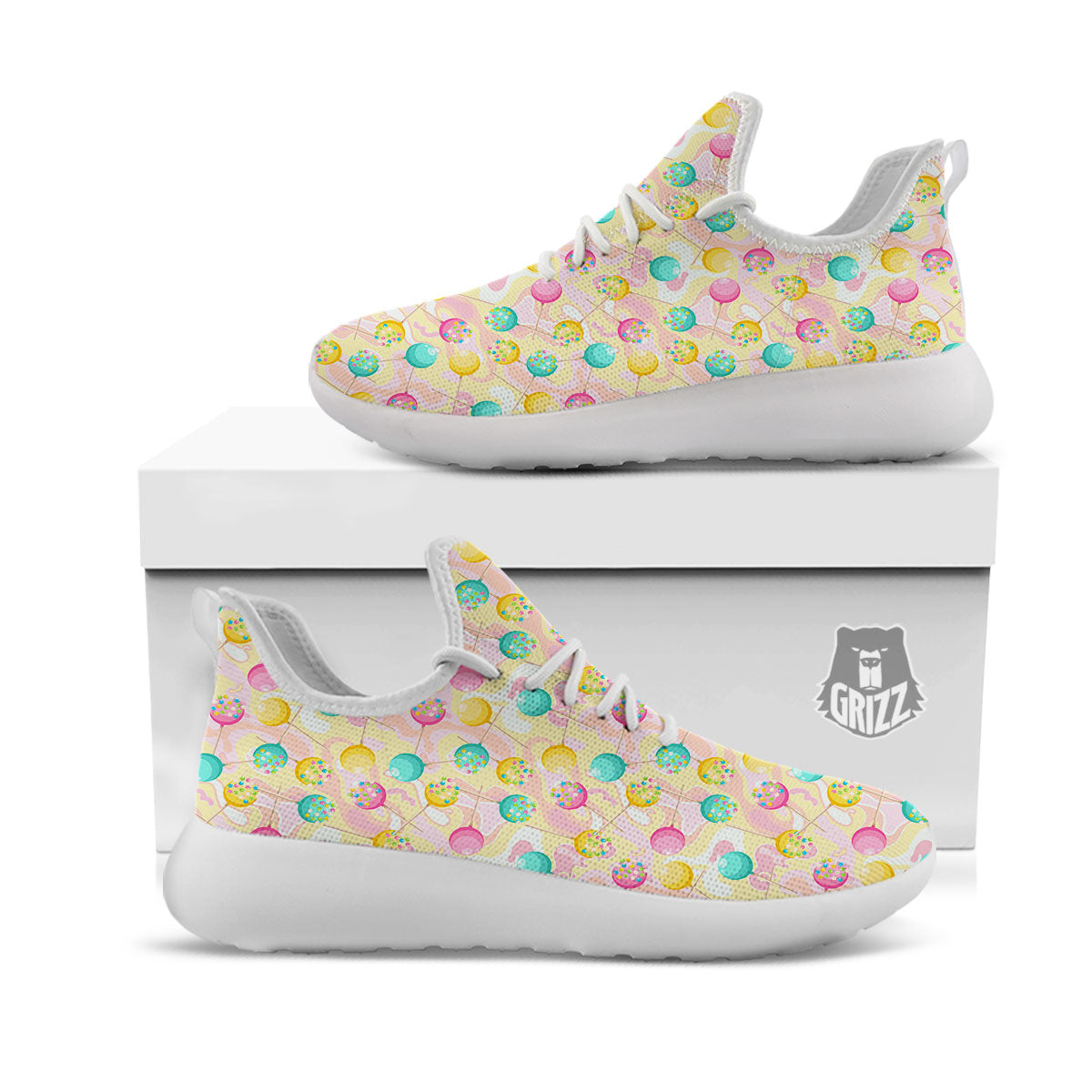Candy And Colorful Lollipop Print White Athletic Shoes-grizzshop