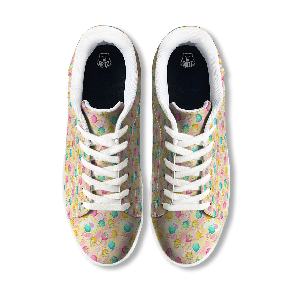 Candy And Colorful Lollipop Print White Low Top Sneakers-grizzshop