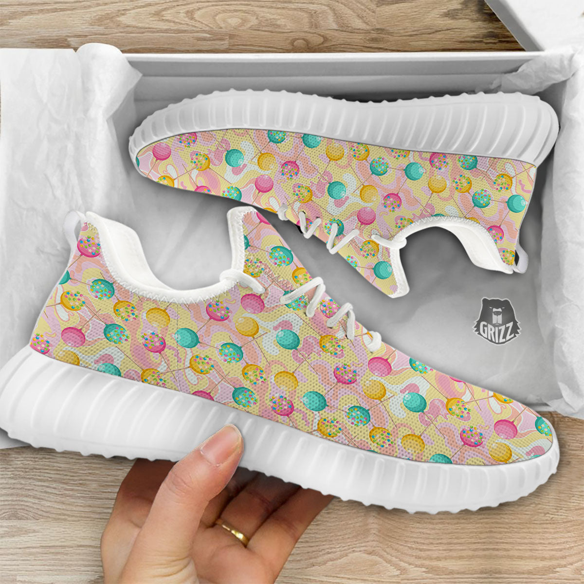 Candy And Colorful Lollipop Print White Walking Shoes-grizzshop