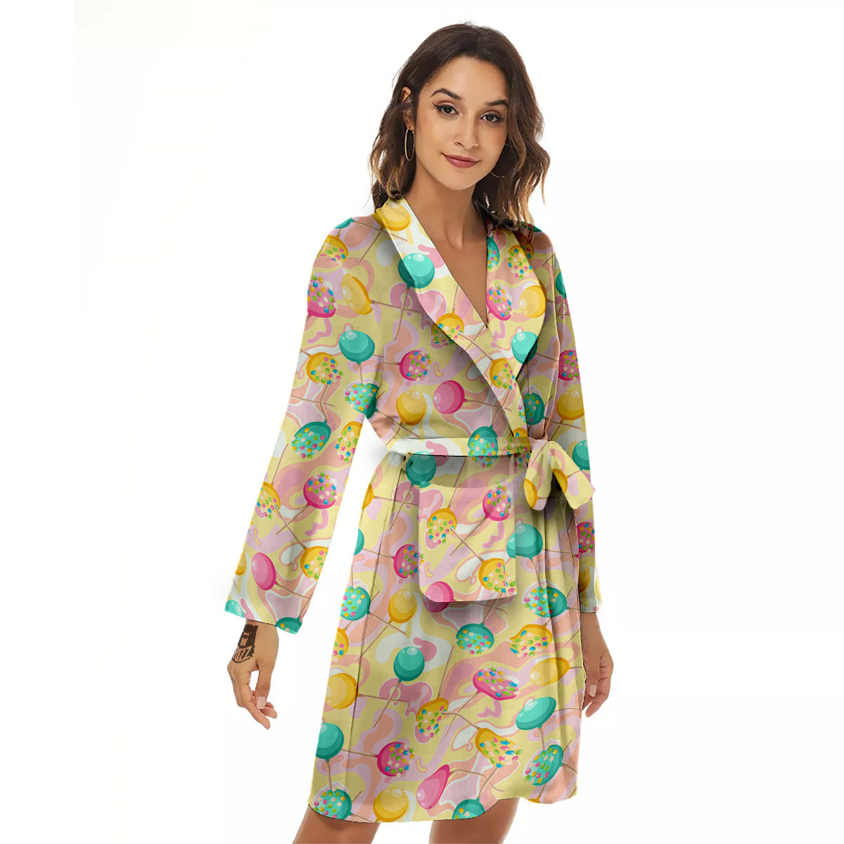 Candy And Colorful Lollipop Print Women's Robe-grizzshop