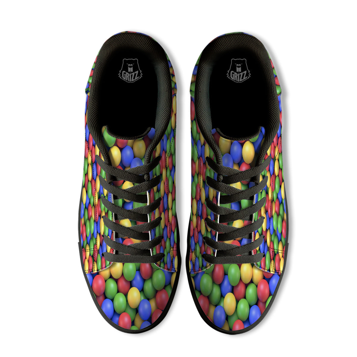 Candy Ball Colorful Print Black Low Top Sneakers-grizzshop