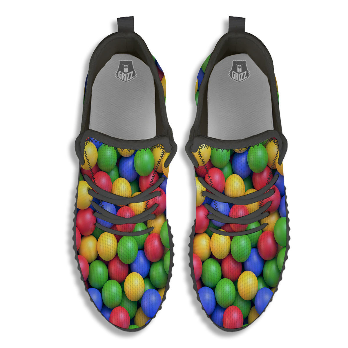 Candy Ball Colorful Print Black Walking Shoes-grizzshop