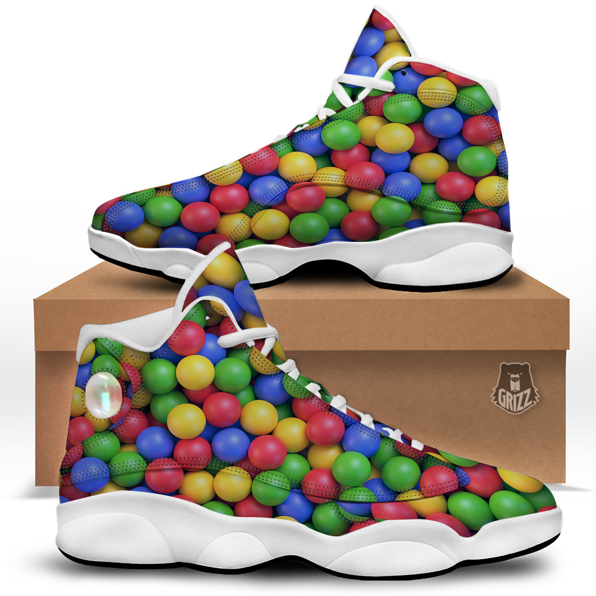 Candy Ball Colorful Print White Basketball Shoes-grizzshop
