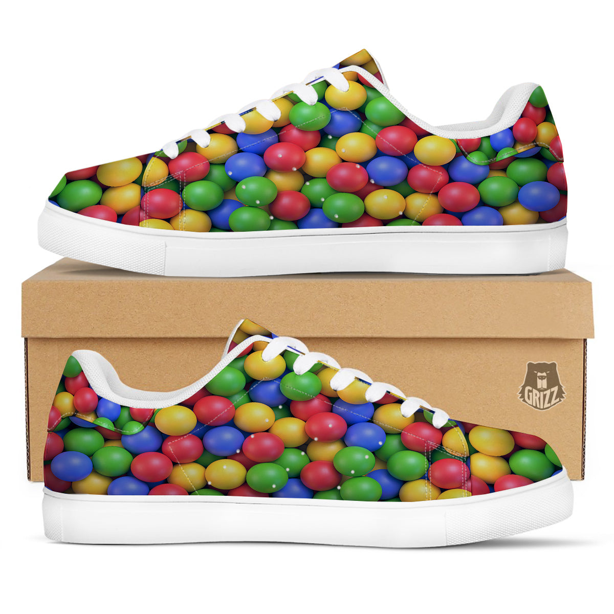 Candy Ball Colorful Print White Low Top Sneakers-grizzshop