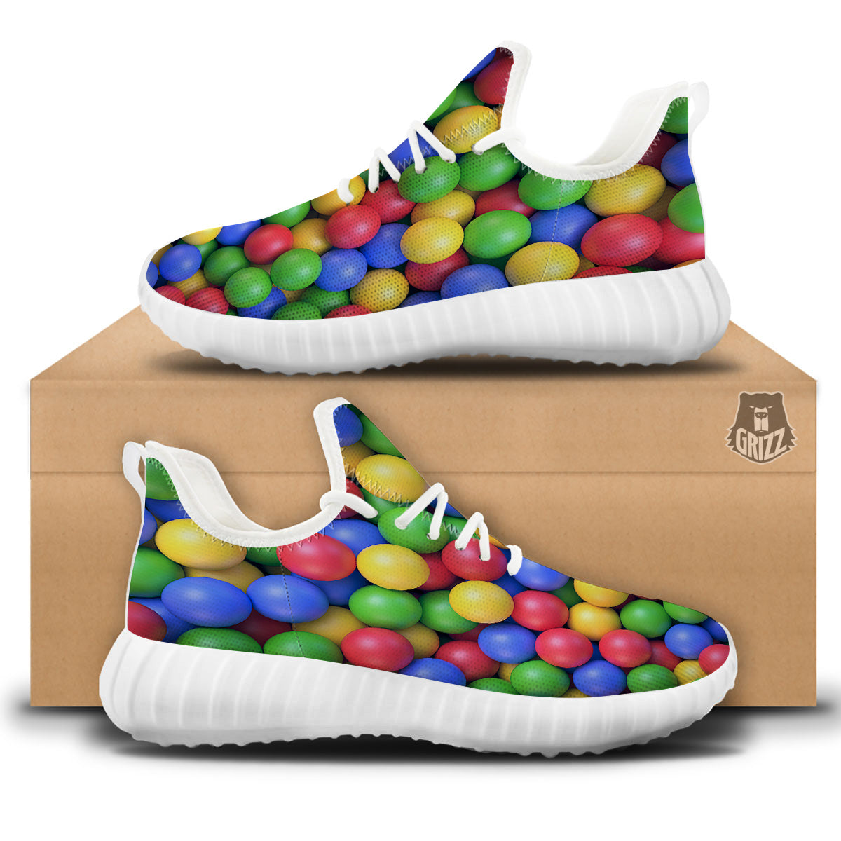 Candy Ball Colorful Print White Walking Shoes-grizzshop
