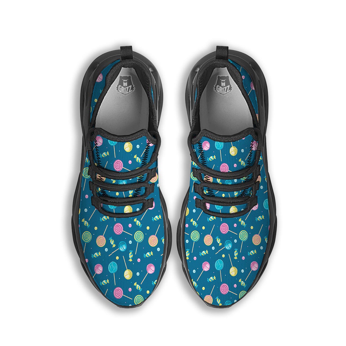 Candy Ball Sweet Print Pattern Black Running Shoes-grizzshop