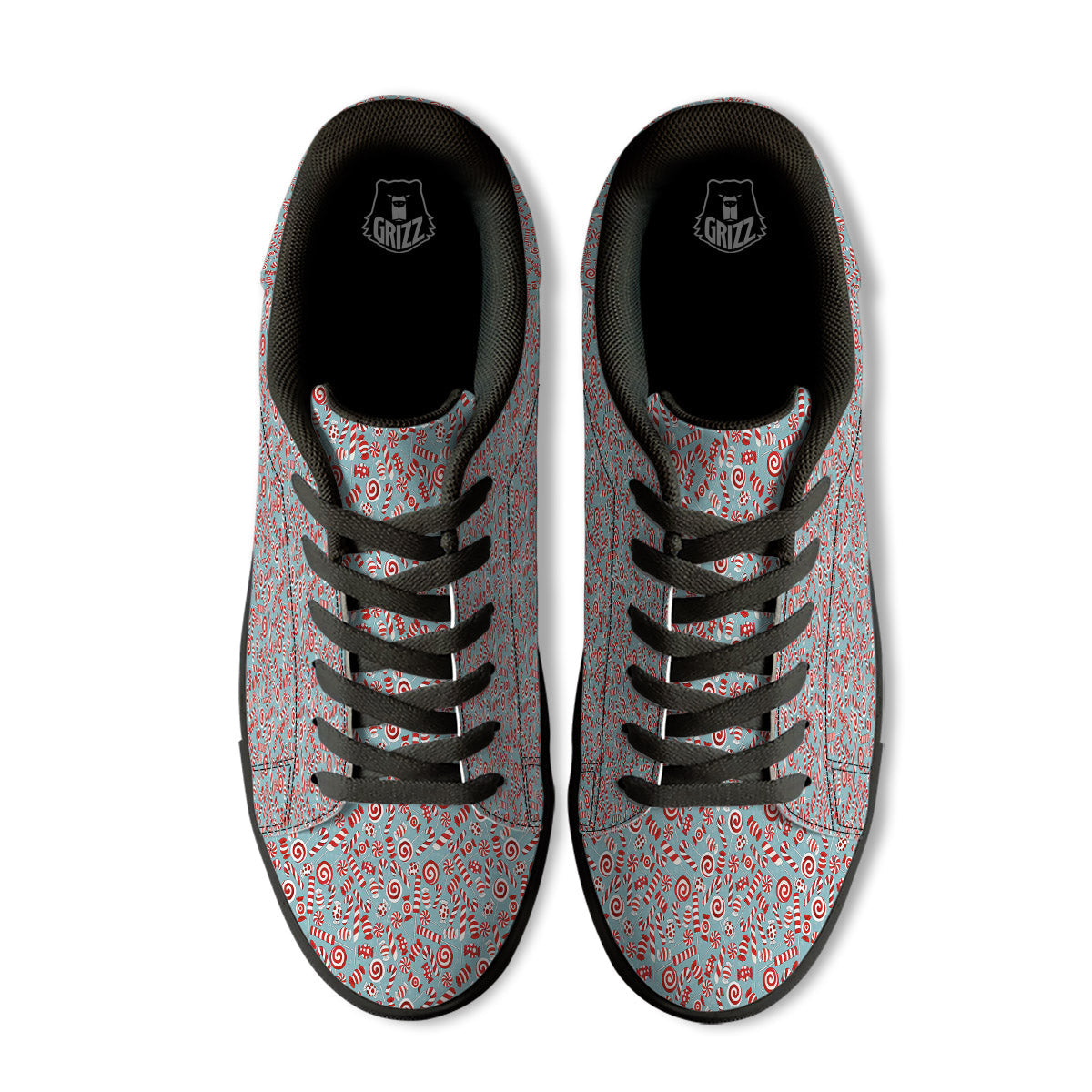Candy Cane Christmas Print Pattern Black Low Top Sneakers-grizzshop