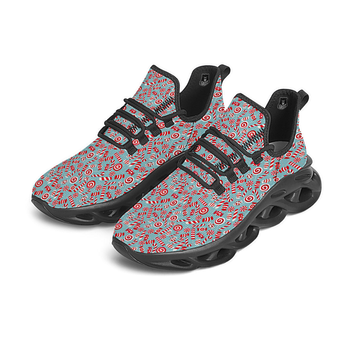 Candy Cane Christmas Print Pattern Black Running Shoes-grizzshop