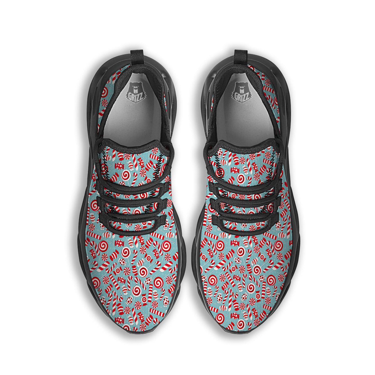 Candy Cane Christmas Print Pattern Black Running Shoes-grizzshop