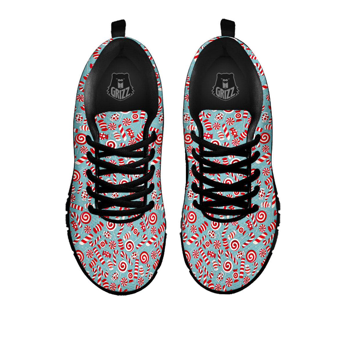 Candy Cane Christmas Print Pattern Black Sneaker-grizzshop