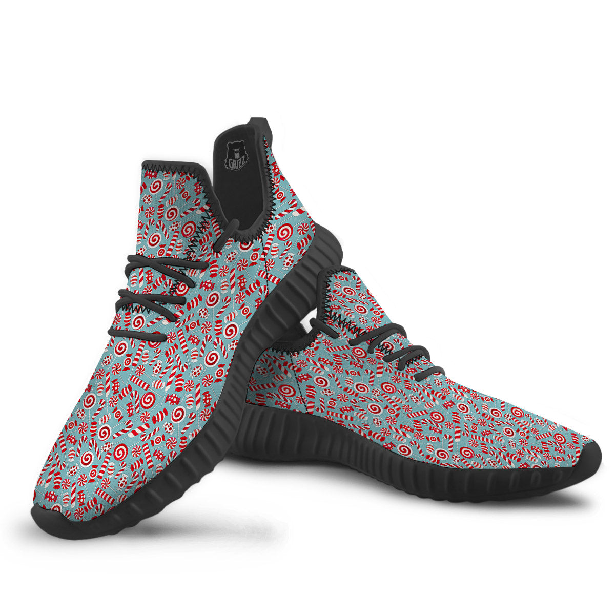 Candy Cane Christmas Print Pattern Black Walking Shoes-grizzshop