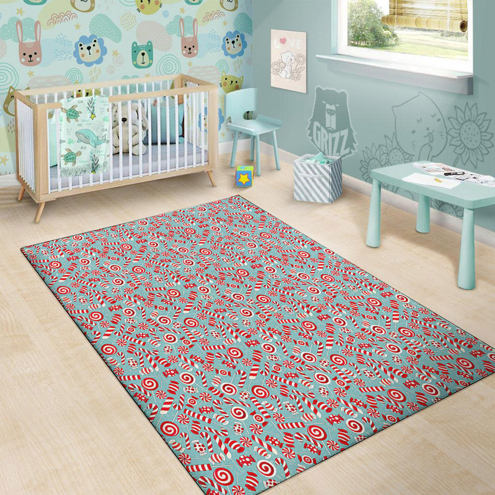 Candy Cane Christmas Print Pattern Floor Mat-grizzshop