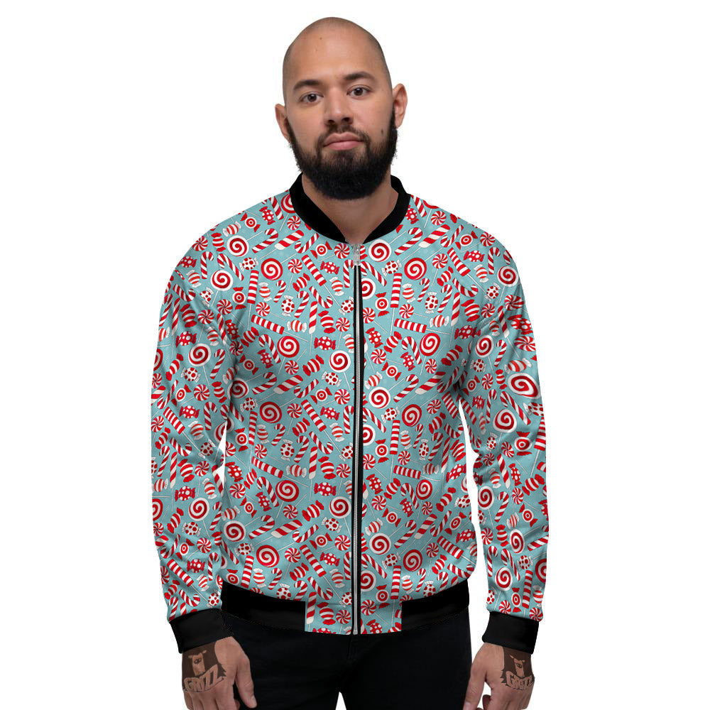 Candy Cane Christmas Print Pattern Men's Bomber Jacket-grizzshop