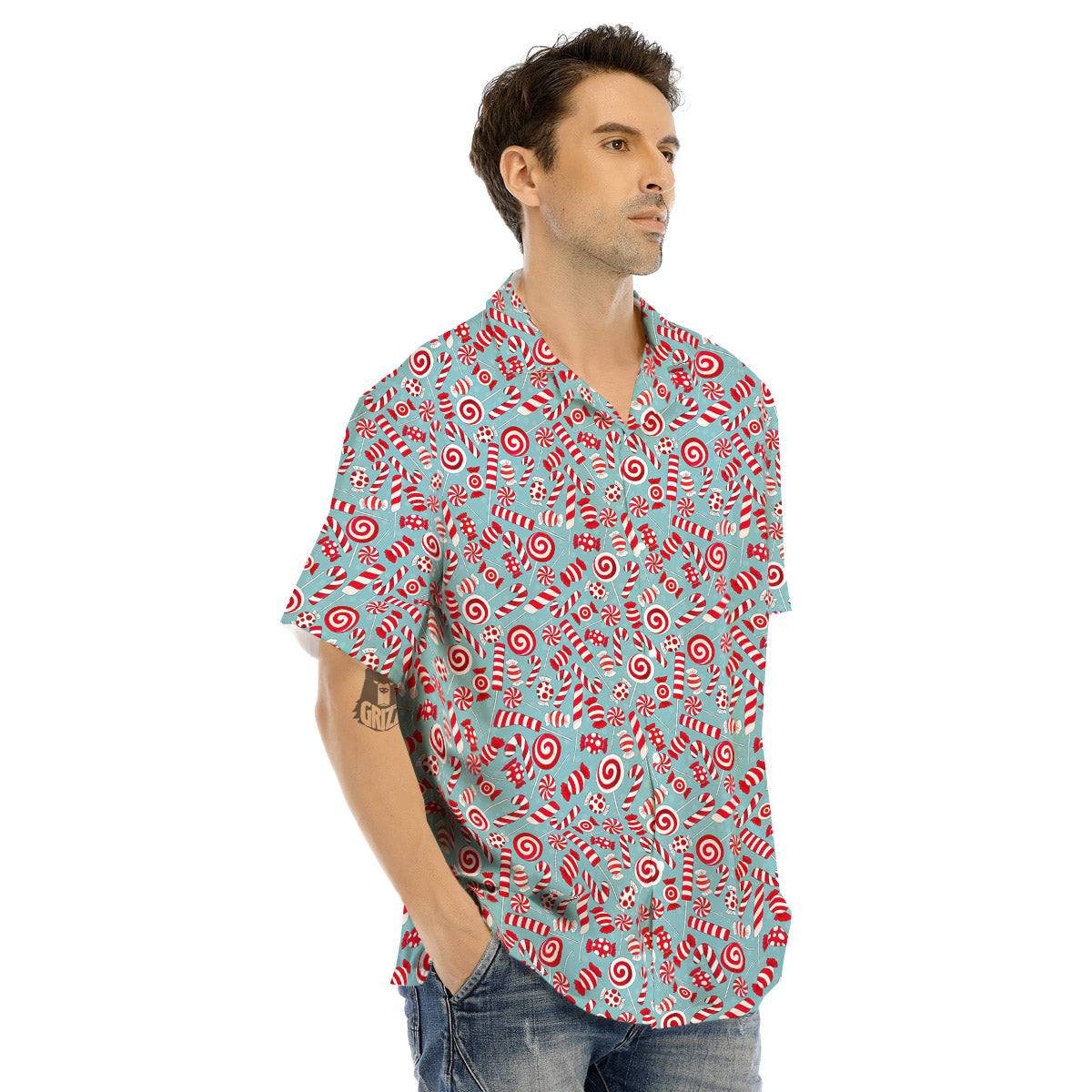 Candy Cane Christmas Print Pattern Men's Hawaiian Shirt-grizzshop