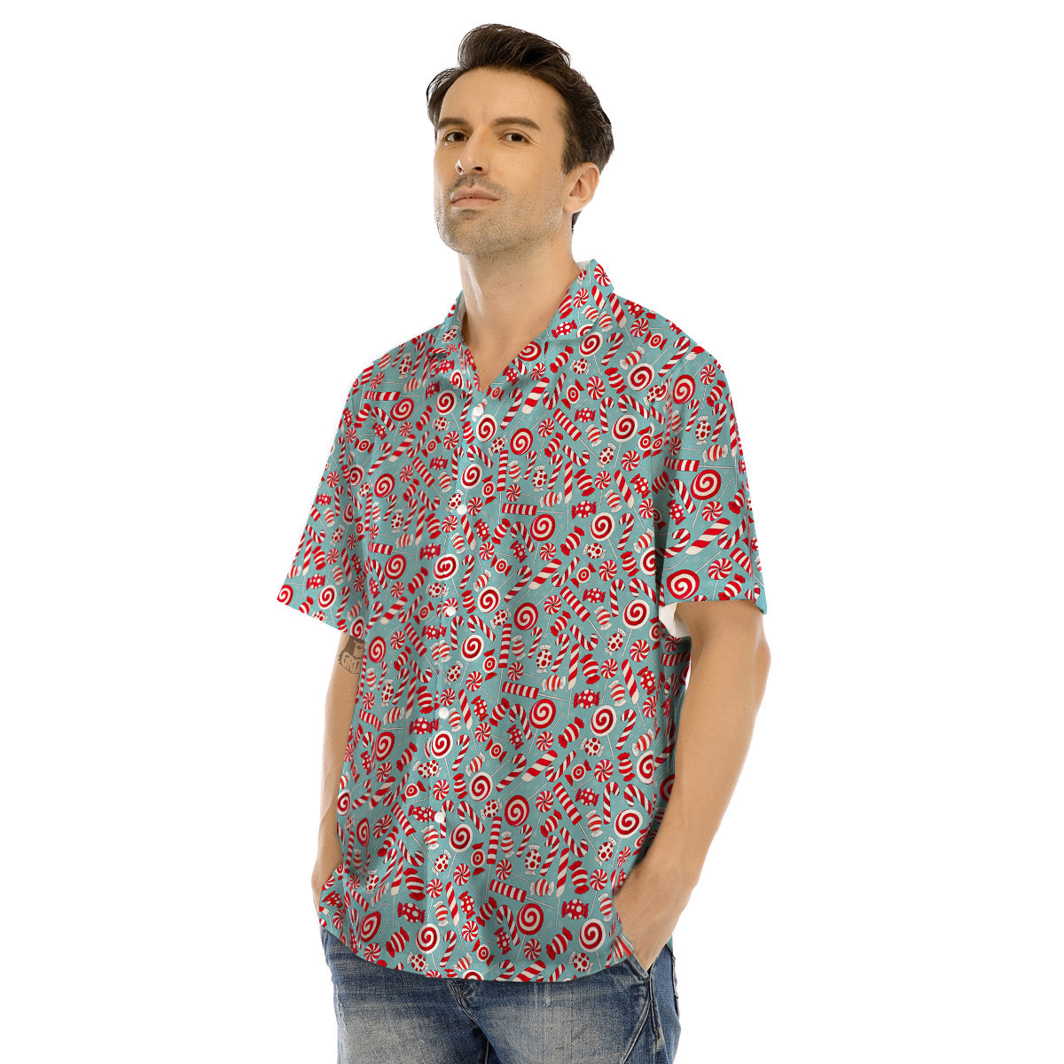 Candy Cane Christmas Print Pattern Men's Hawaiian Shirt-grizzshop