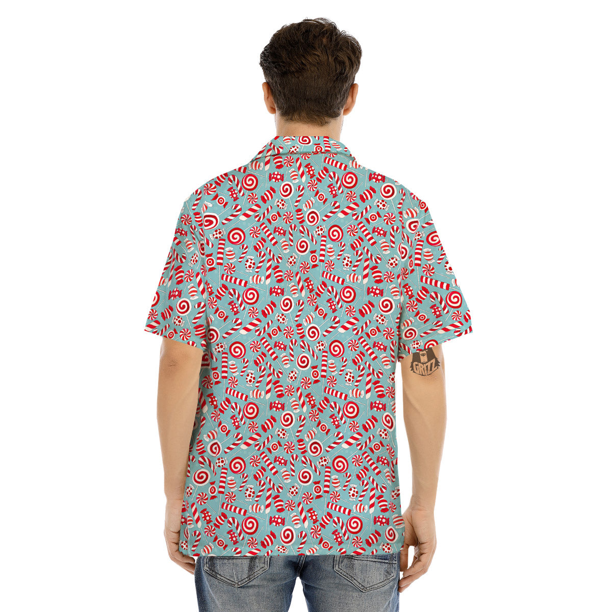 Candy Cane Christmas Print Pattern Men's Hawaiian Shirt-grizzshop
