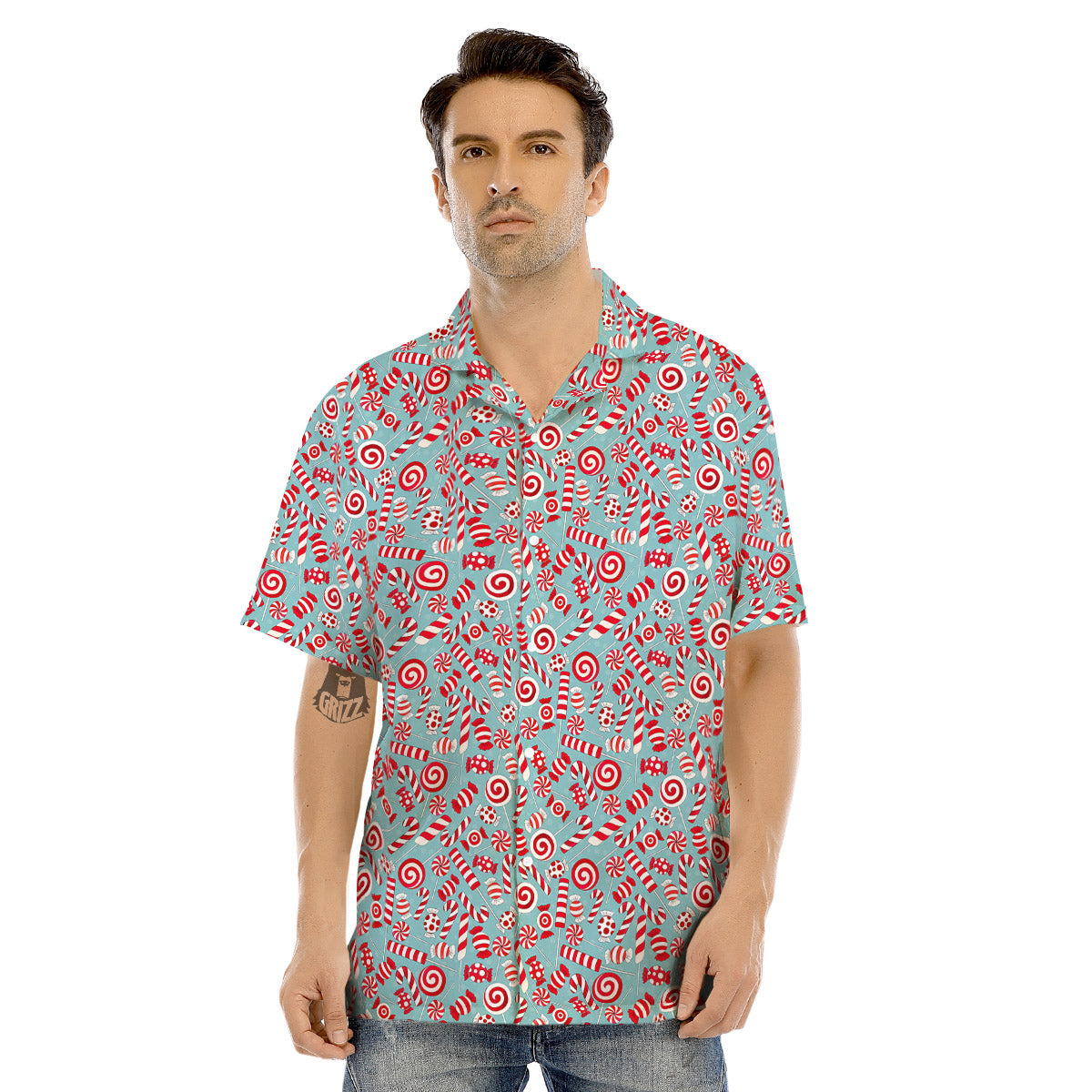 Candy Cane Christmas Print Pattern Men's Hawaiian Shirt-grizzshop