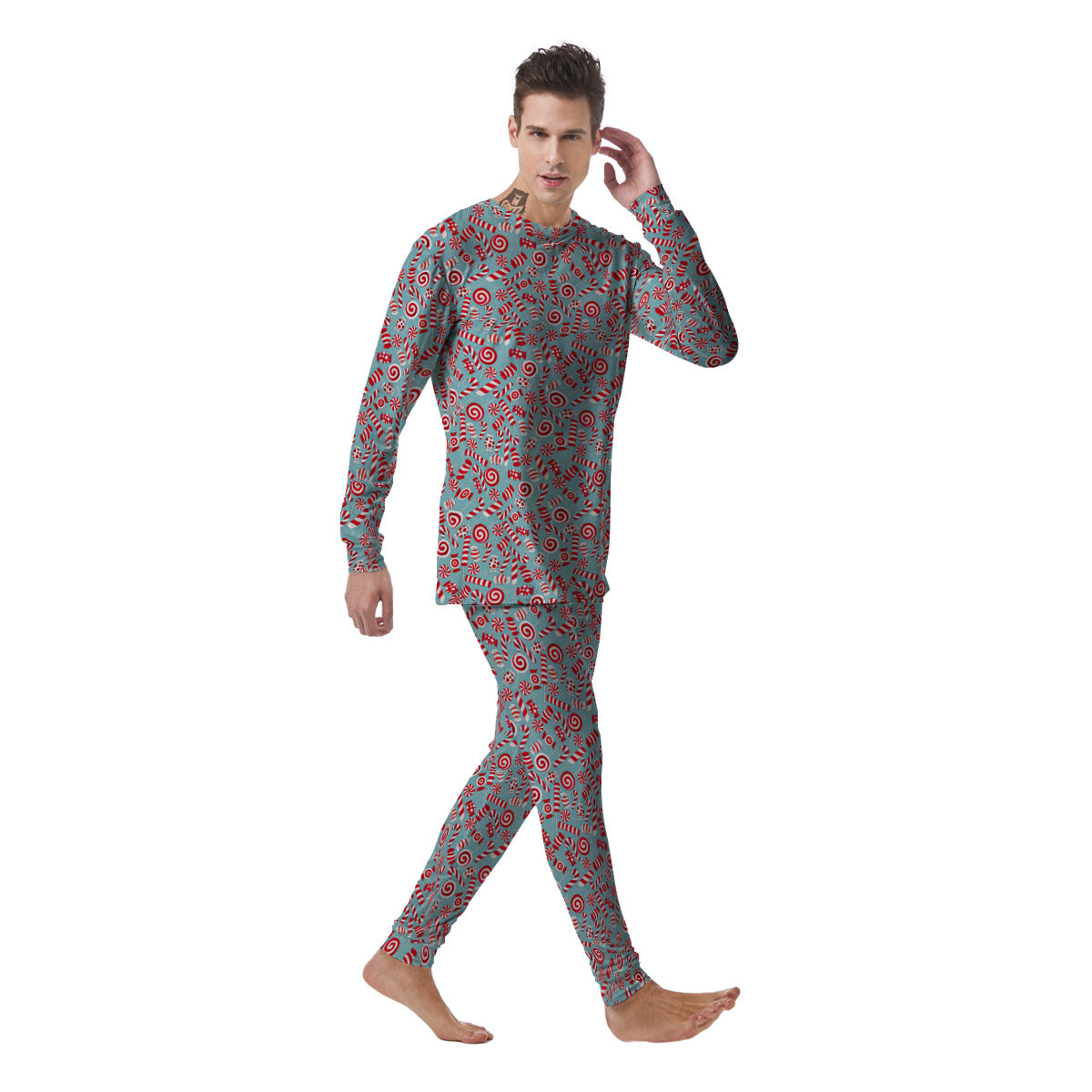 Candy Cane Christmas Print Pattern Men's Pajamas-grizzshop