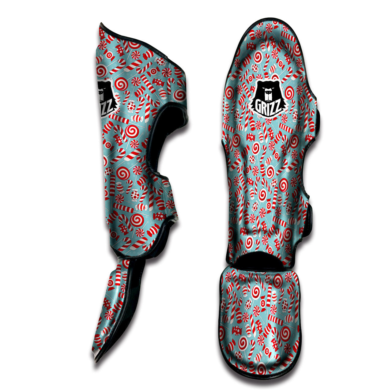 Candy Cane Christmas Print Pattern Muay Thai Shin Guards-grizzshop