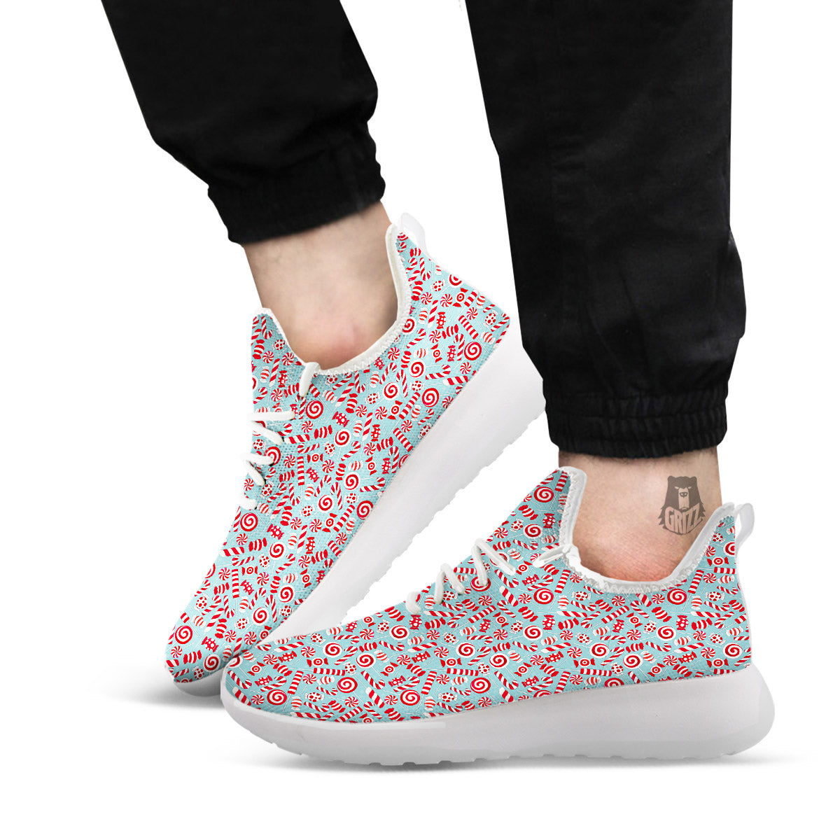 Candy Cane Christmas Print Pattern White Athletic Shoes-grizzshop