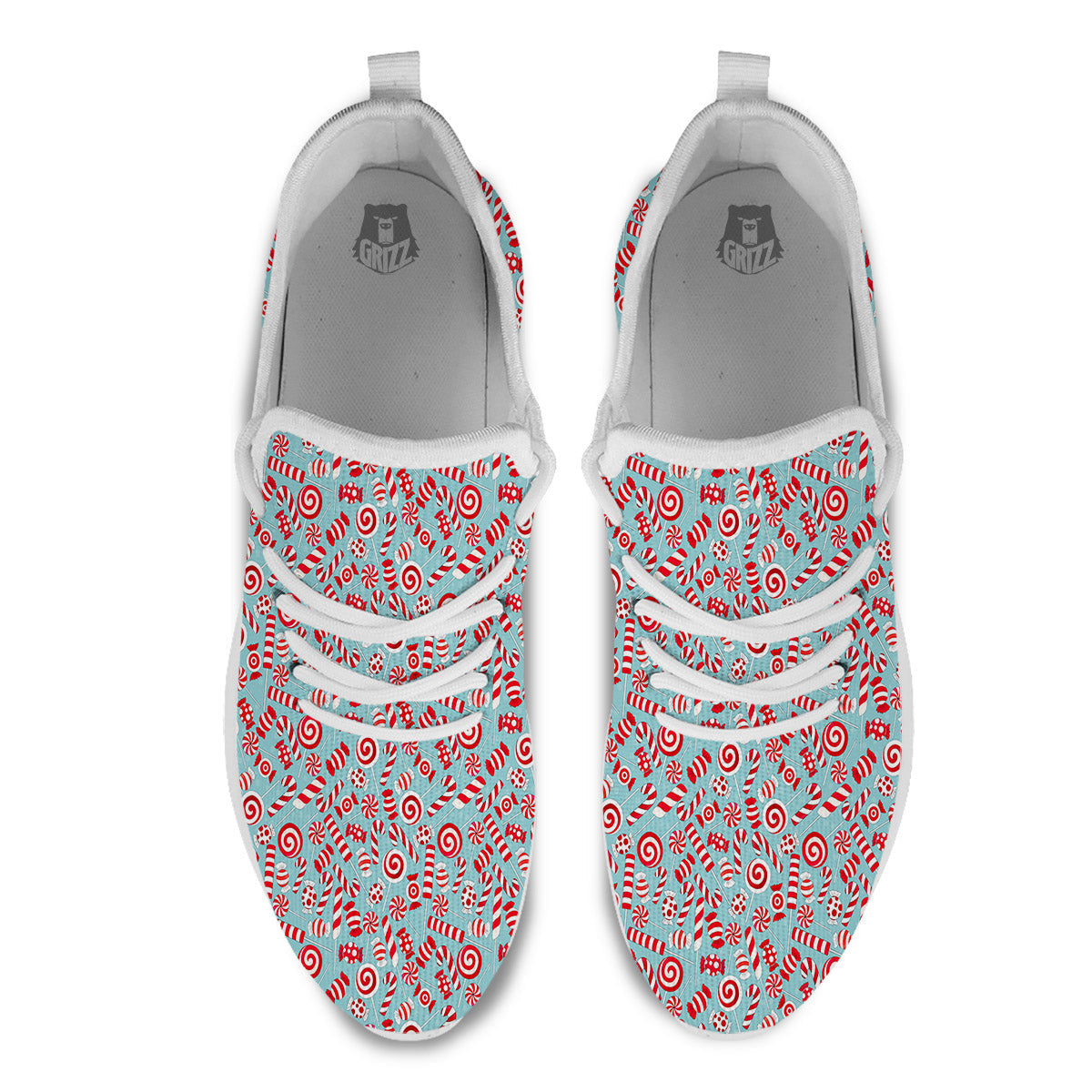 Candy Cane Christmas Print Pattern White Athletic Shoes-grizzshop