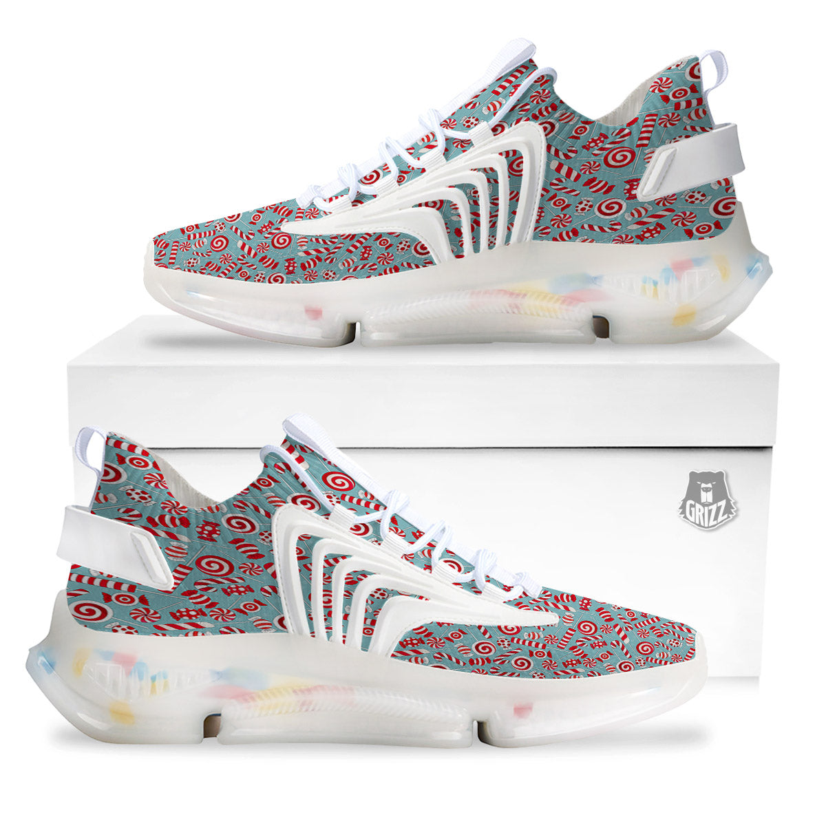 Candy Cane Christmas Print Pattern White Gym Shoes-grizzshop