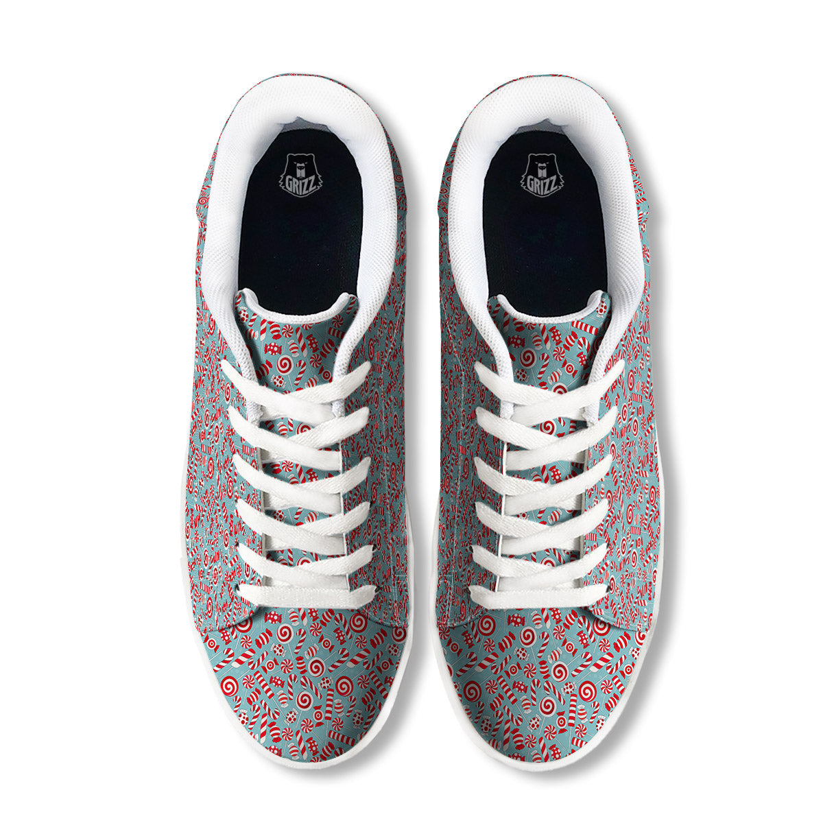 Candy Cane Christmas Print Pattern White Low Top Sneakers-grizzshop