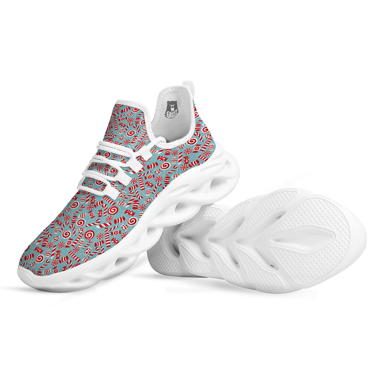 Candy Cane Christmas Print Pattern White Running Shoes-grizzshop