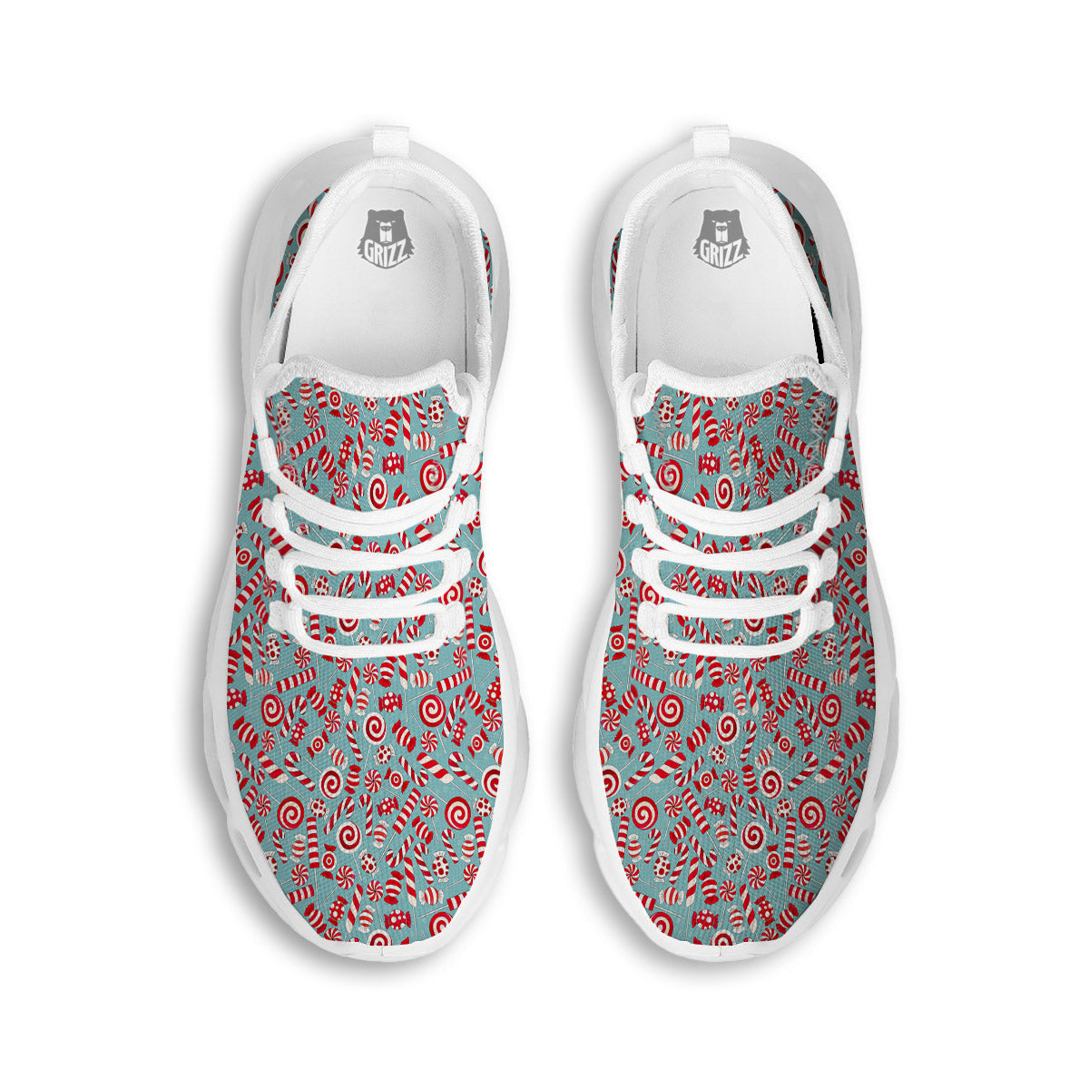 Candy Cane Christmas Print Pattern White Running Shoes-grizzshop