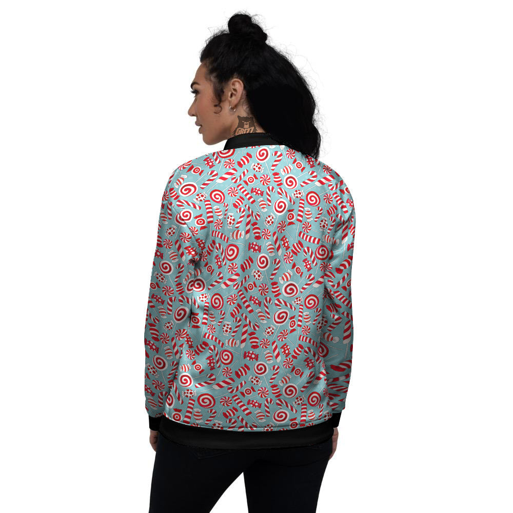 Candy Cane Christmas Print Pattern Women's Bomber Jacket-grizzshop