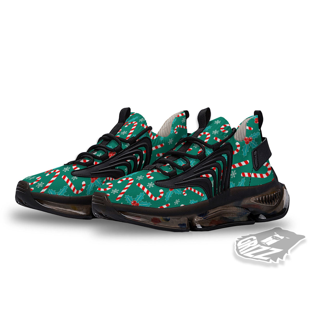 Candy Cane Merry Christmas Print Pattern Black Gym Shoes-grizzshop