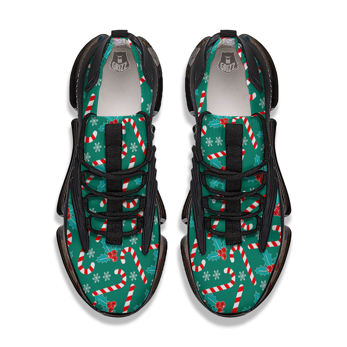 Candy Cane Merry Christmas Print Pattern Black Gym Shoes-grizzshop