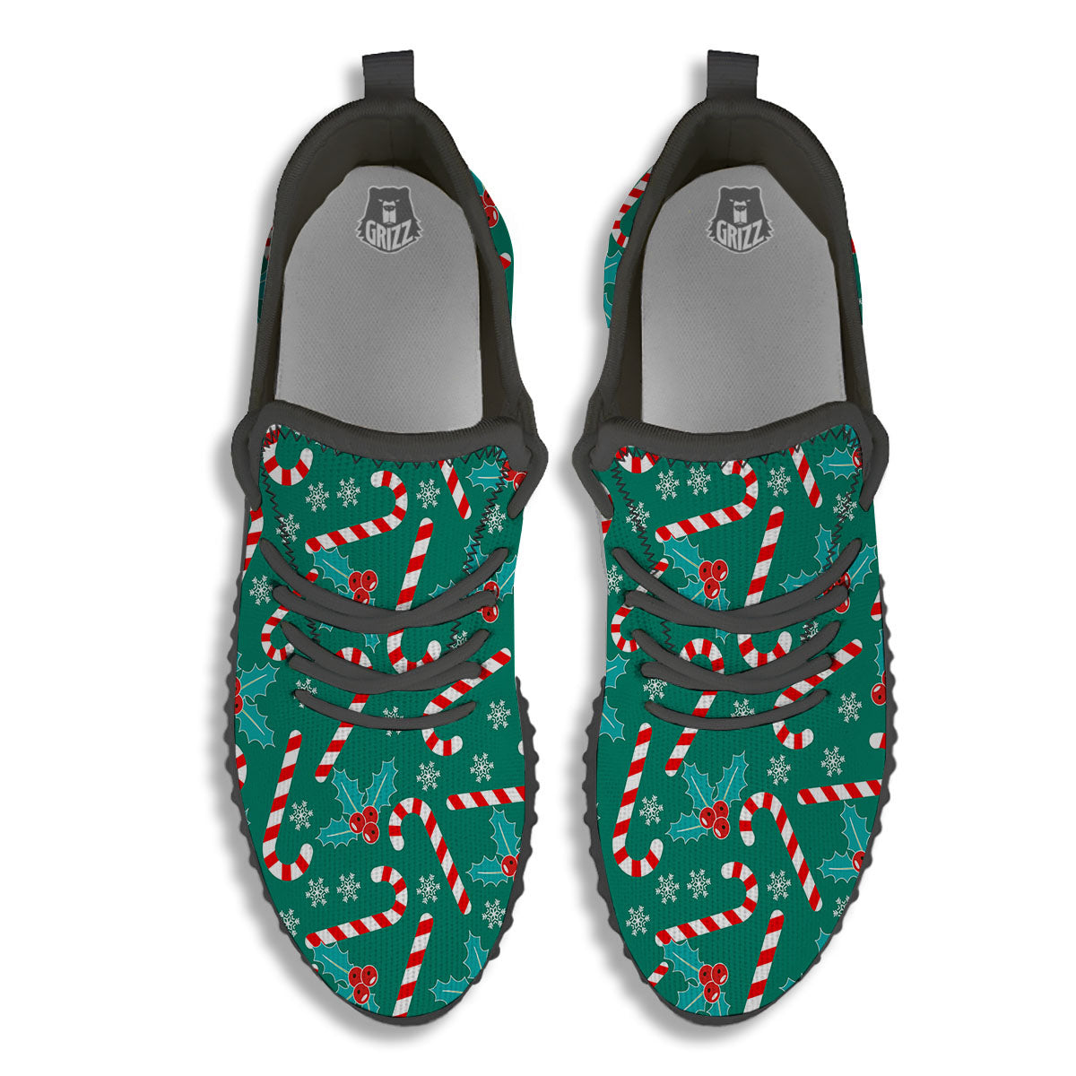 Candy Cane Merry Christmas Print Pattern Black Walking Shoes-grizzshop