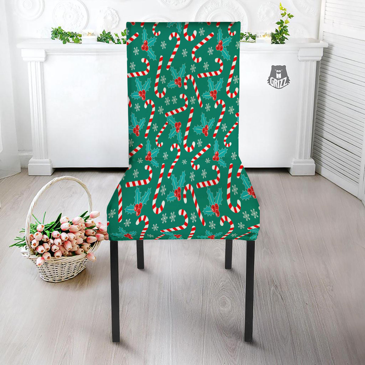 Candy Cane Merry Christmas Print Pattern Dining Chair Slipcover-grizzshop