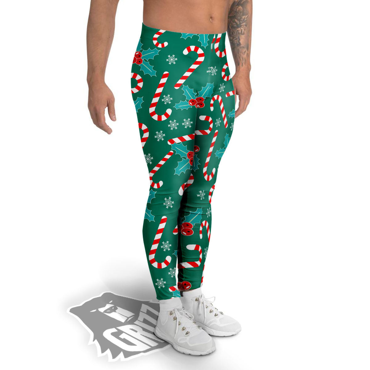 Candy Cane Merry Christmas Print Pattern Men's Leggings-grizzshop