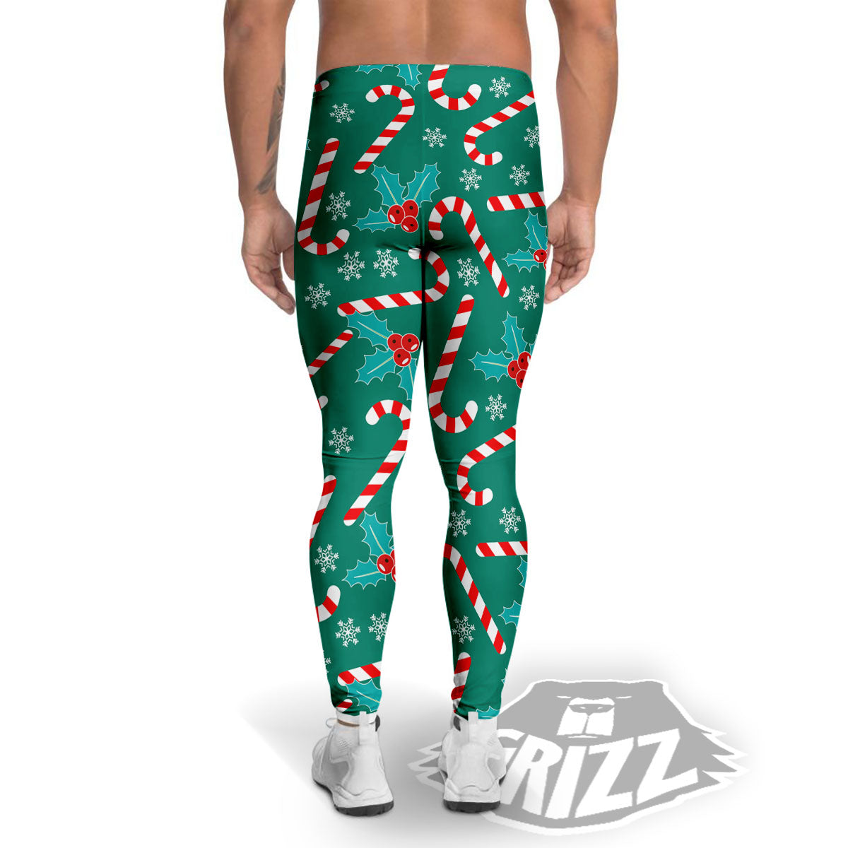 Candy Cane Merry Christmas Print Pattern Men's Leggings-grizzshop