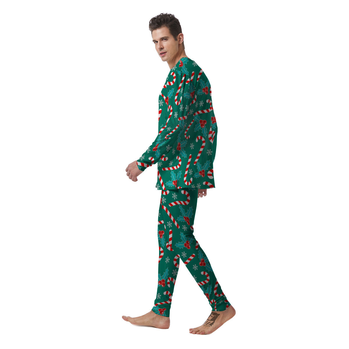 Candy Cane Merry Christmas Print Pattern Men's Pajamas-grizzshop