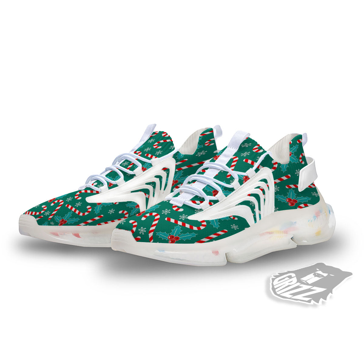 Candy Cane Merry Christmas Print Pattern White Gym Shoes-grizzshop