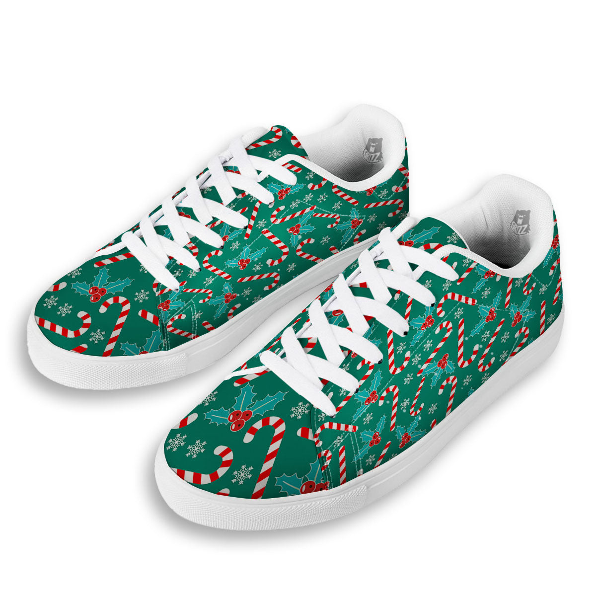 Candy Cane Merry Christmas Print Pattern White Low Top Sneakers-grizzshop