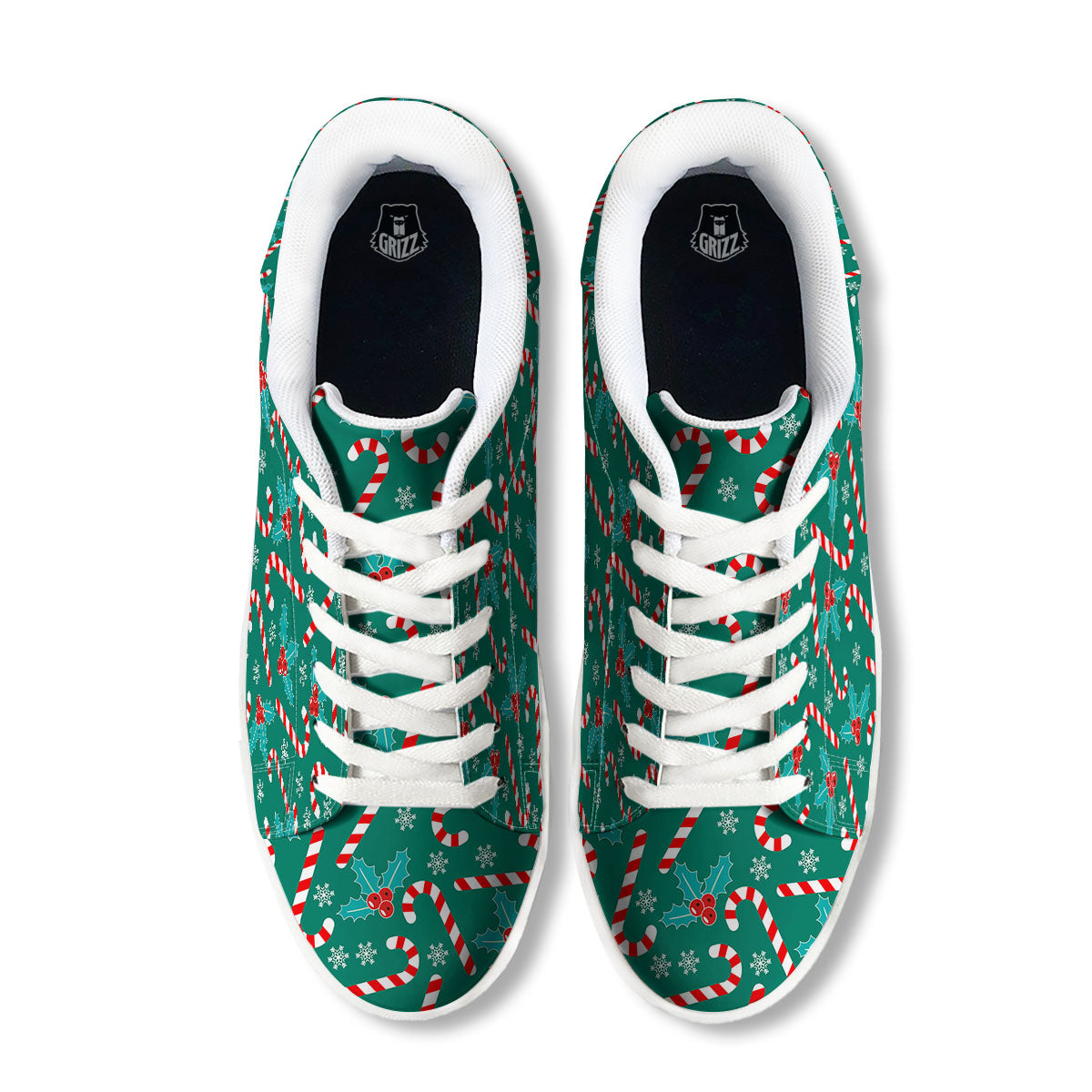 Candy Cane Merry Christmas Print Pattern White Low Top Sneakers-grizzshop