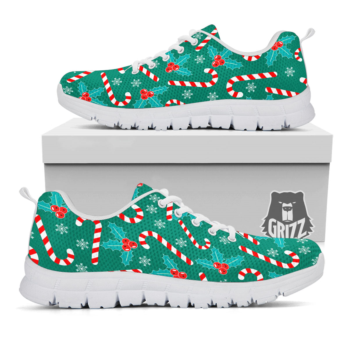 Candy Cane Merry Christmas Print Pattern White Sneaker-grizzshop