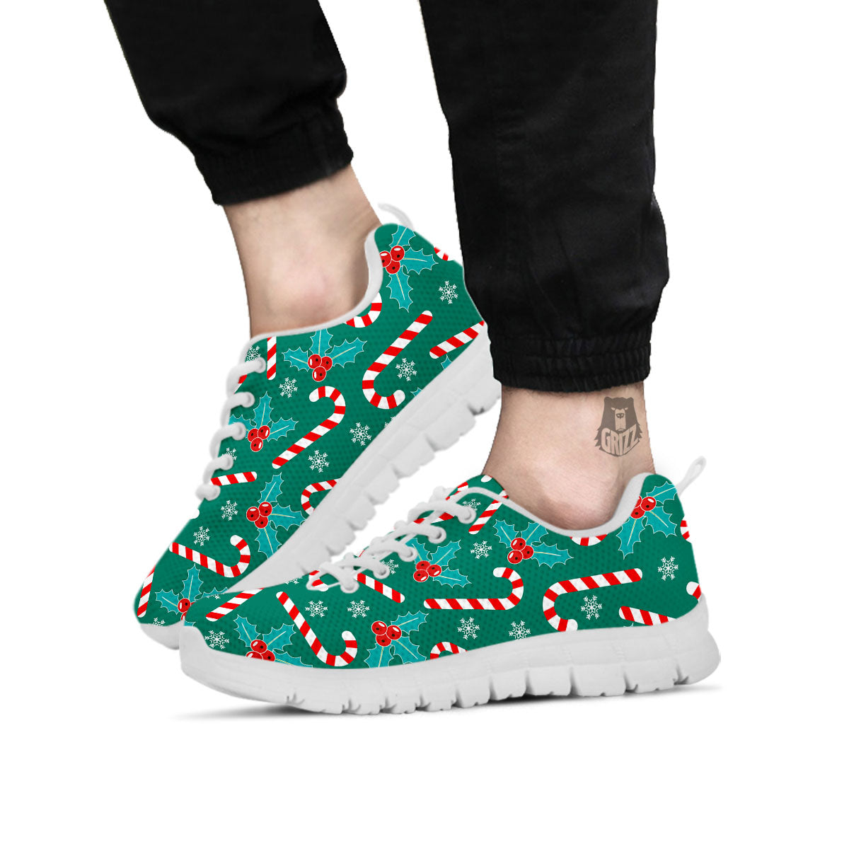 Candy Cane Merry Christmas Print Pattern White Sneaker-grizzshop