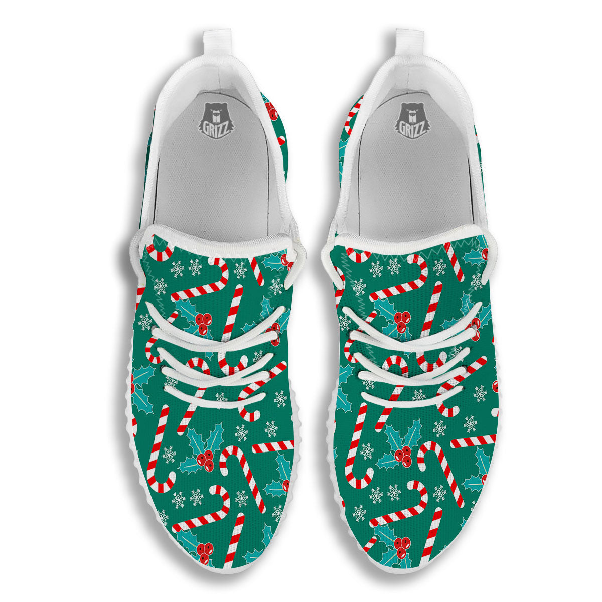 Candy Cane Merry Christmas Print Pattern White Walking Shoes-grizzshop