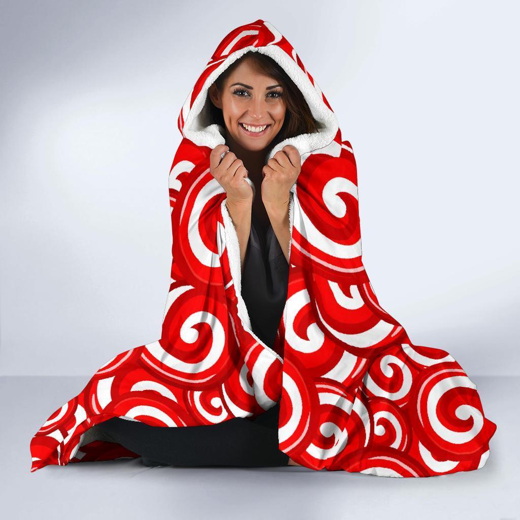 Candy Cane Pattern Print Hooded Blanket-grizzshop