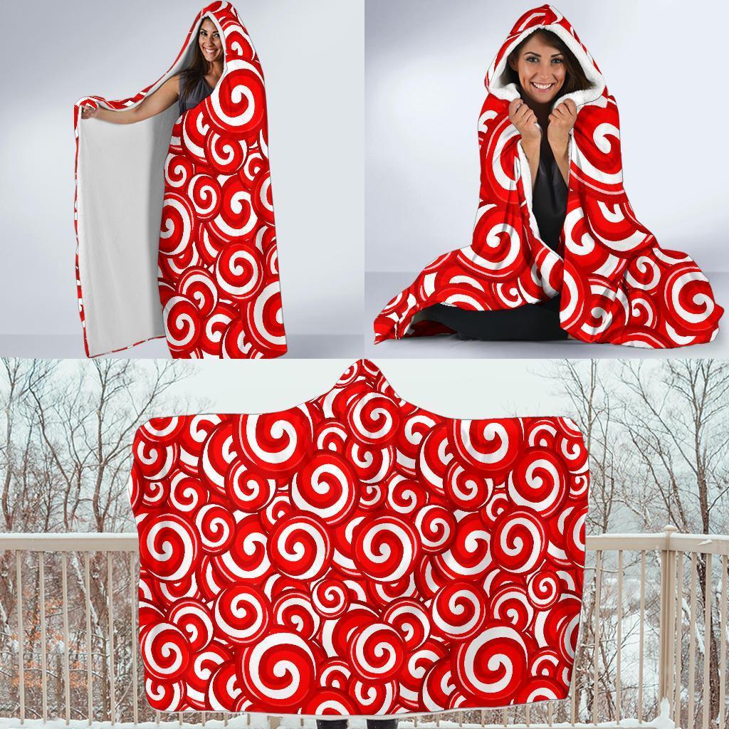 Candy Cane Pattern Print Hooded Blanket-grizzshop