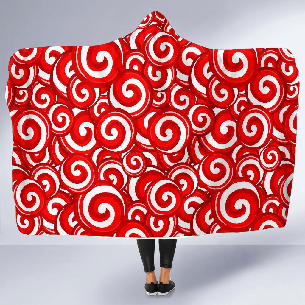 Candy Cane Pattern Print Hooded Blanket-grizzshop
