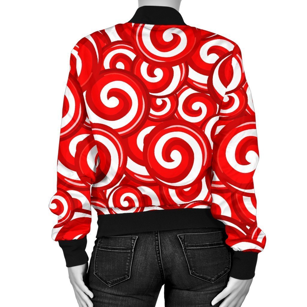 Candy Cane Pattern Print Women Casual Bomber Jacket-grizzshop