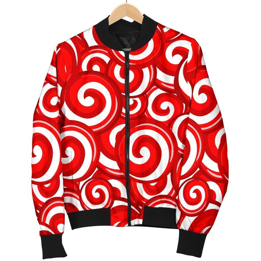 Candy Cane Pattern Print Women Casual Bomber Jacket-grizzshop